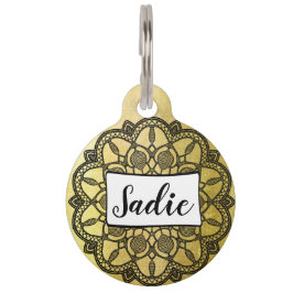 Personalisierte Hundetags, Name in Gold und Schwar Tiermarke