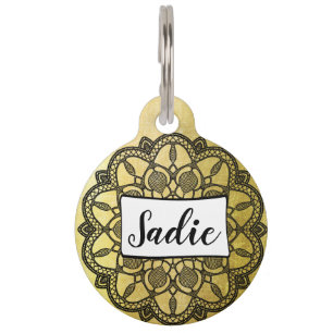 Personalisierte Hundetags, Name in Gold und Schwar Tiermarke