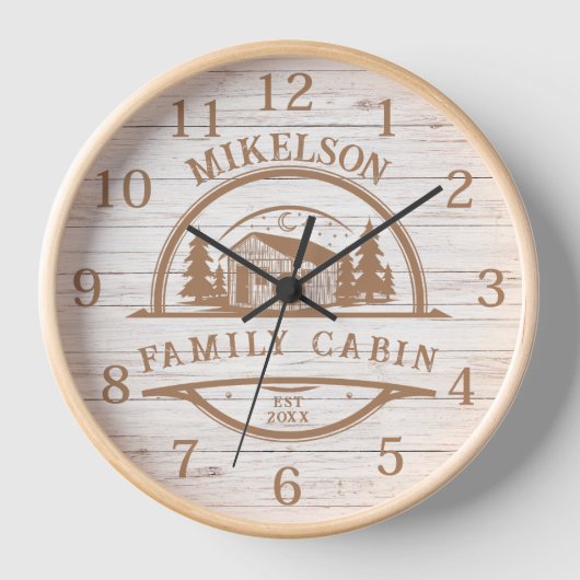 Personalisierte Hütte aus Weißholz Uhr (Vorderseite)