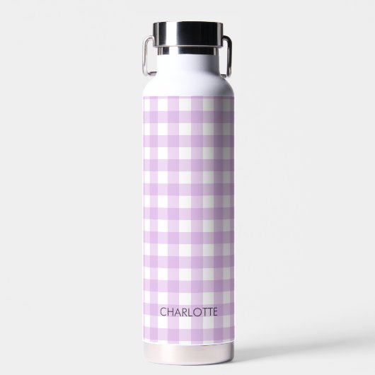 Personalisierte Hütte Lavender Lilac Gingham Karie Trinkflasche (Vorne)