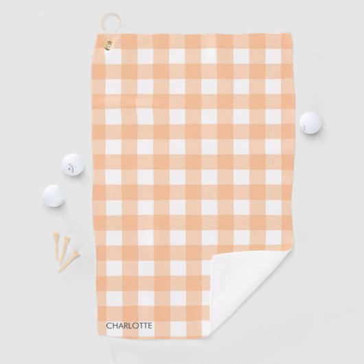Personalisierte Hütte Peach Gingham Kariert Golfhandtuch (Insitu)