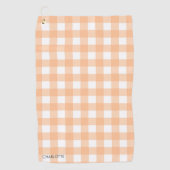 Personalisierte Hütte Peach Gingham Kariert Golfhandtuch (Vorderseite)
