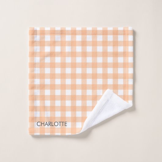 Personalisierte Hütte Peach Gingham Kariert Waschlappen (Waschlappen)