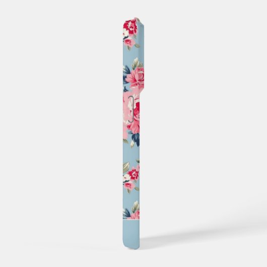 Personalisierte Hütte Rosa Rosen auf blauem Hinter iPhone Hülle (Rechte Seite)