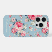 Personalisierte Hütte Rosa Rosen auf blauem Hinter iPhone Hülle (Rückseite (Horizontal))