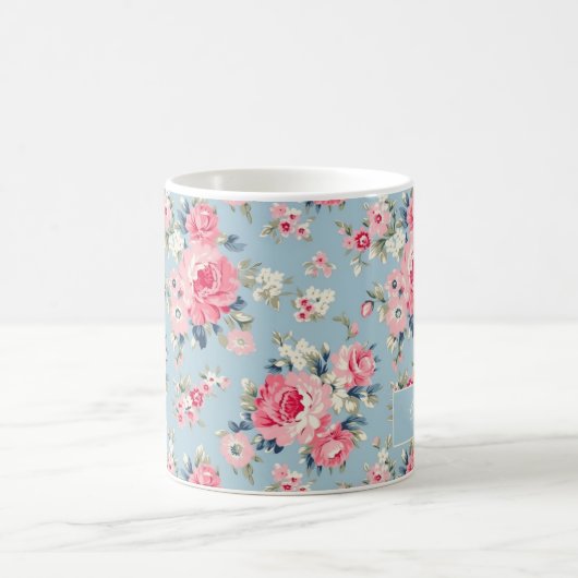 Personalisierte Hütte Rosa Rosen auf blauem Hinter Kaffeetasse (Mittel)