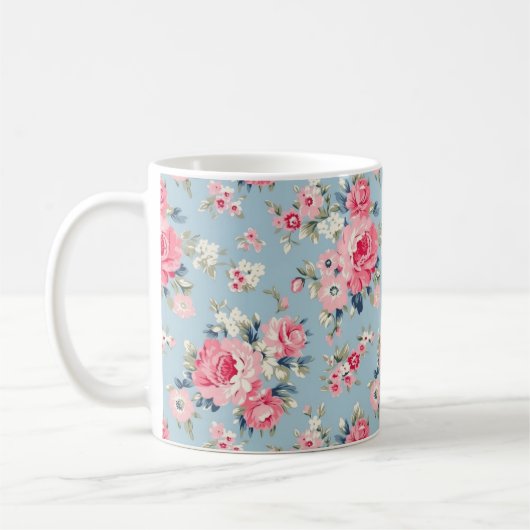 Personalisierte Hütte Rosa Rosen auf blauem Hinter Kaffeetasse (Links)