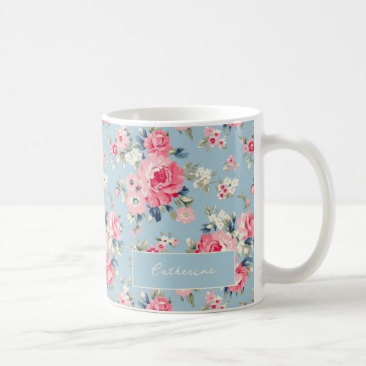 Personalisierte Hütte Rosa Rosen auf blauem Hinter Kaffeetasse (Rechts)