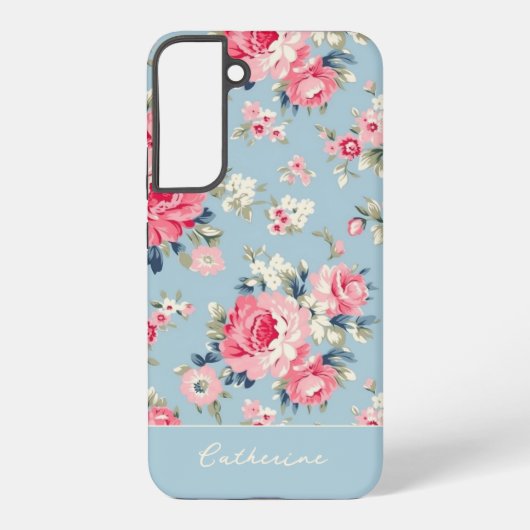 Personalisierte Hütte Rosa Rosen auf blauem Hinter Samsung Galaxy Hülle (Rückseite)