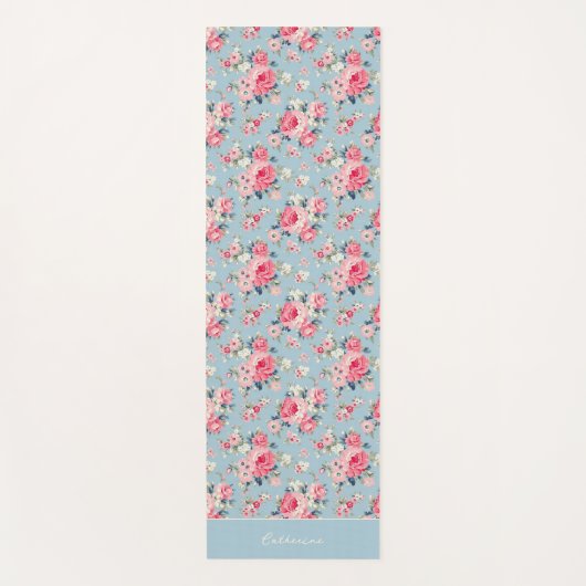 Personalisierte Hütte Rosa Rosen auf blauem Hinter Yogamatte (Vorderseite)