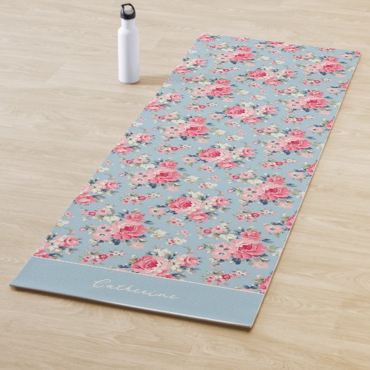 Personalisierte Hütte Rosa Rosen auf blauem Hinter Yogamatte (Beispiel)