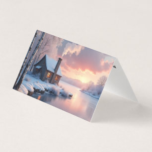 Personalisierte Hütten-Weihnachtskarte am See
