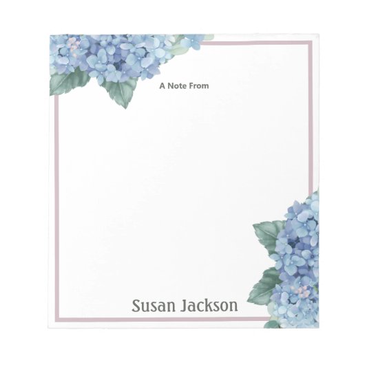 Personalisierte Hydrangea, rosa und blaue Notepad Notizblock (Vorderseite)