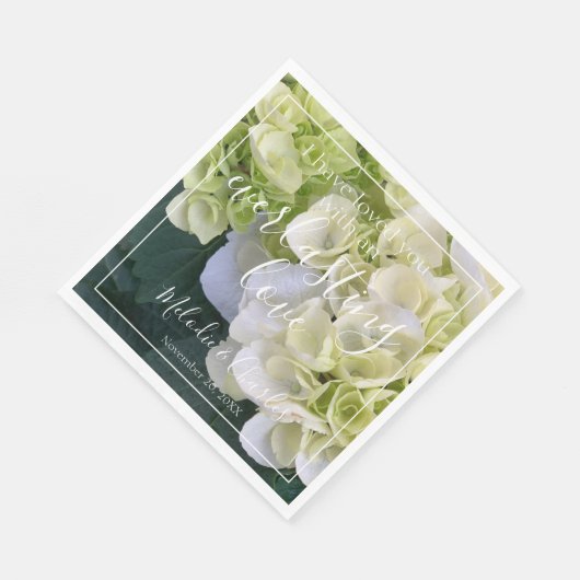 Personalisierte Hydrangea Weiße Elegante Liebe Serviette (Ecke)