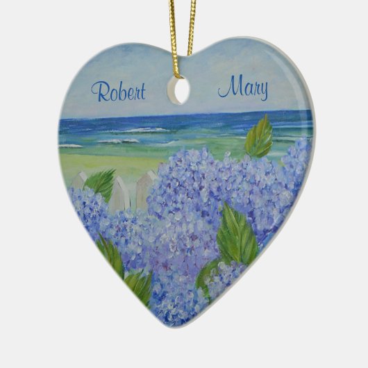 Personalisierte Hydrangeas am Meer Keramik Ornament (Links)