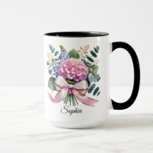 Personalisierte Hydrangeen-Blumen-Name-Tasse Gesch