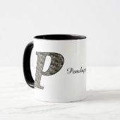 Personalisierte Hydrangeenblumen mit Monogramminit Tasse (Vorderseite Links)