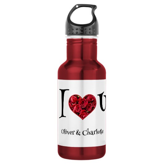 Personalisierte Ich liebe dich Partnernamen Edelstahlflasche (Vorderseite)