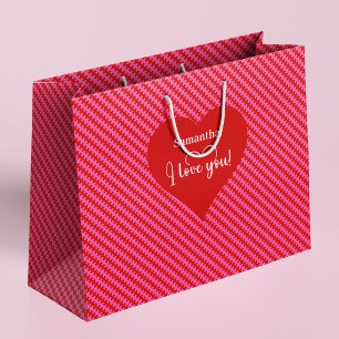 Personalisierte Ich liebe dich rosa Herzen Valenti Große Geschenktüte
