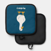 Personalisierte Illustration von White Duck auf Bl Topflappen (Vorderseite/Rückseite)