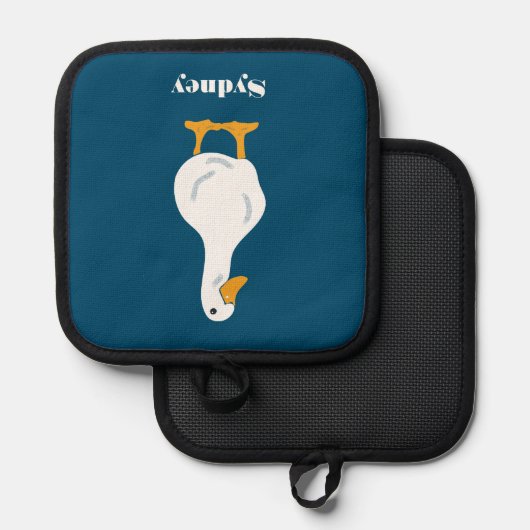 Personalisierte Illustration von White Duck auf Bl Topflappen (Vorderseite/Rückseite)