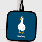 Personalisierte Illustration von White Duck auf Bl Topflappen