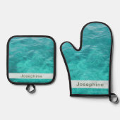 Personalisierte Imitate Blaues Wasser Ofenhandschuh & Topflappen-Set (Vorderseite)