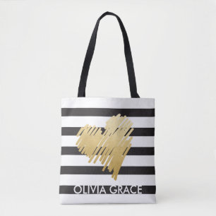 Personalisierte Imitate Gold Heart Black Striping Tasche