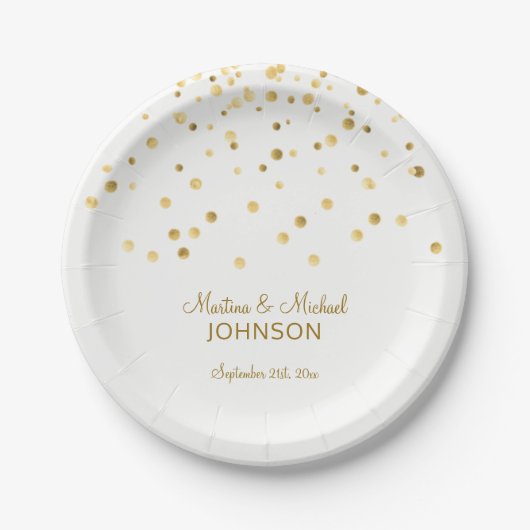 Personalisierte Imitate Goldene Confetti-Hochzeit Pappteller (Vorderseite)