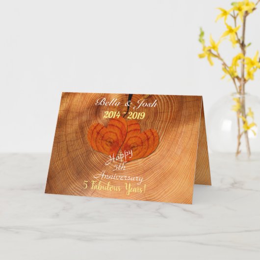Personalisierte Imitate Holz 5. Hochzeitstag Karte (Gelbe Blume)