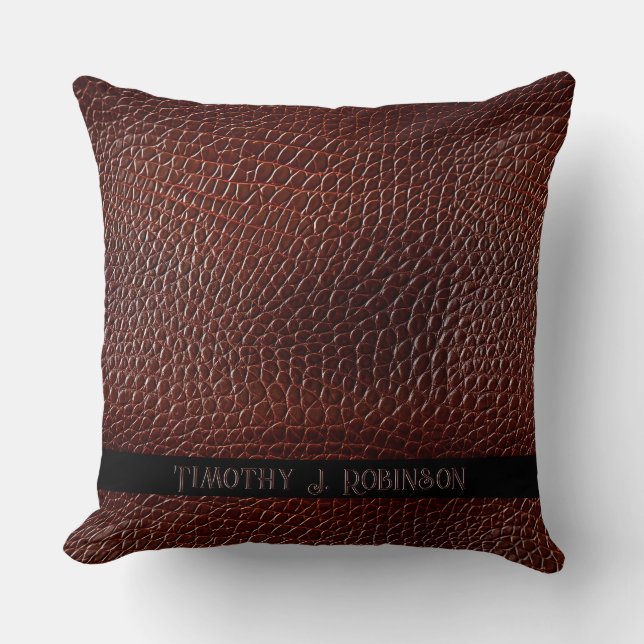 Personalisierte Imitate Leather Brown bestickt Kissen (Vorderseite)