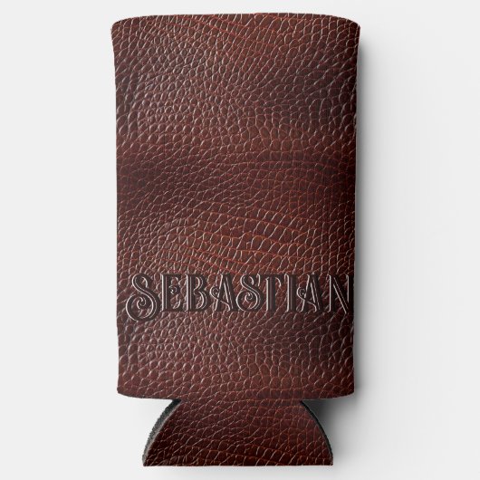 Personalisierte Imitate Leather Brown Selters Dosenkühler (Vorderseite)