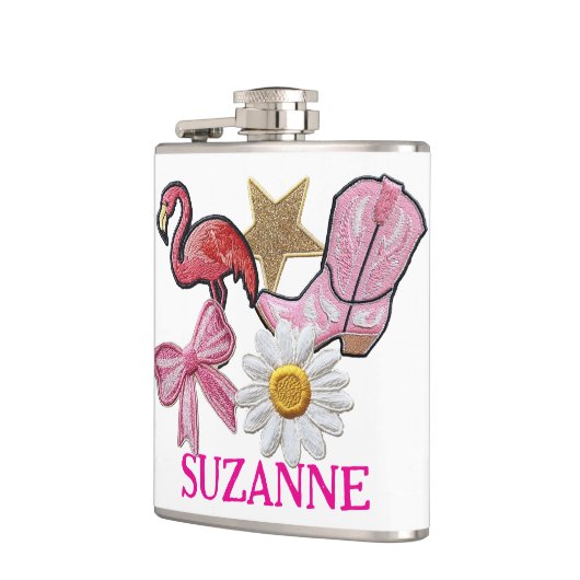 Personalisierte Imitate Patches Rosa Western Boot Flachmann (Links)