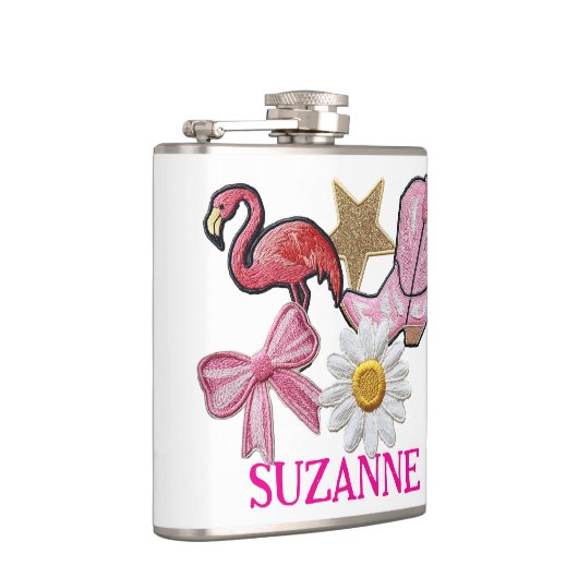 Personalisierte Imitate Patches Rosa Western Boot Flachmann (Rechts)