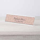 Personalisierte Imitate Rose Gold Glitzer Schreibtischnamensplakette (Vorderseite )