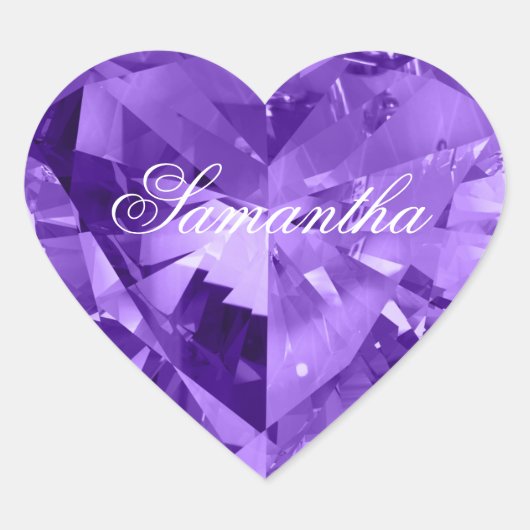 Personalisierte Imitate Shiny Amethyst Lila Gemsto Herz-Aufkleber (Vorderseite)