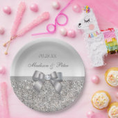 Personalisierte Imitate Silver Sequins Bow Wedding Pappteller (Party)