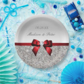 Personalisierte Imitate Silver Sequins Red Bow Wed Pappteller (Party)
