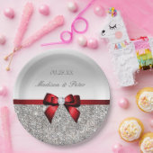Personalisierte Imitate Silver Sequins Red Bow Wed Pappteller (Party)
