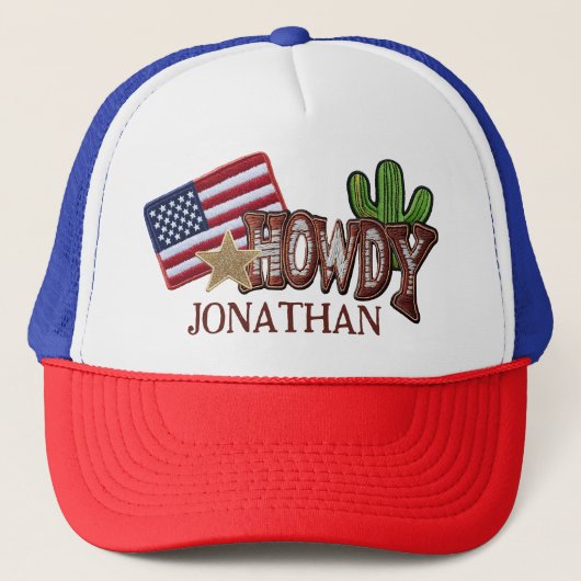 Personalisierte Imitats Patches Howdy USA Flag Truckerkappe (Vorderseite)