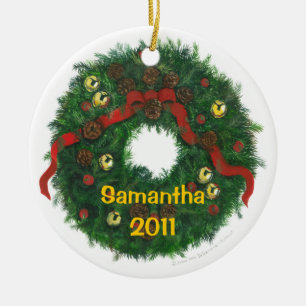 Personalisierte immergrüne Wreath-Verzierung Keramikornament