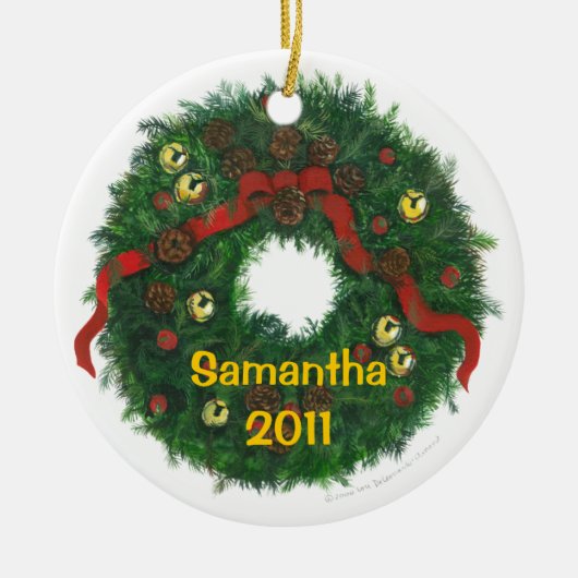 Personalisierte immergrüne Wreath-Verzierung Keramikornament (Vorne)