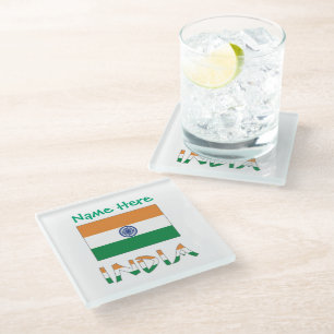 Personalisierte indische Flagge Glasuntersetzer