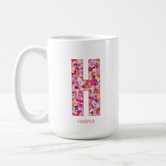 Personalisierte Initiale | Florale Buchstabe H Mon Kaffeetasse (Links)