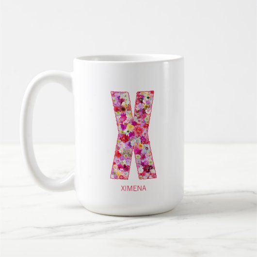 Personalisierte Initiale | Florale Buchstabe X Mon Kaffeetasse (Links)