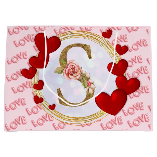 Personalisierte initiale florale Monogramm und Rot Große Geschenktüte (Vorderseite)