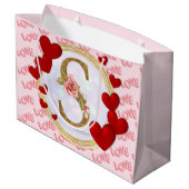 Personalisierte initiale florale Monogramm und Rot Große Geschenktüte (Rückseite Schrägansicht)