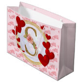 Personalisierte initiale florale Monogramm und Rot Große Geschenktüte (Vorderseite Schrägansicht)