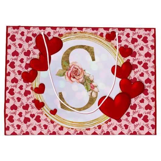Personalisierte initiale florale Monogramm und Rot Große Geschenktüte (Rückseite)