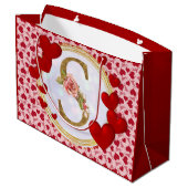 Personalisierte initiale florale Monogramm und Rot Große Geschenktüte (Rückseite Schrägansicht)